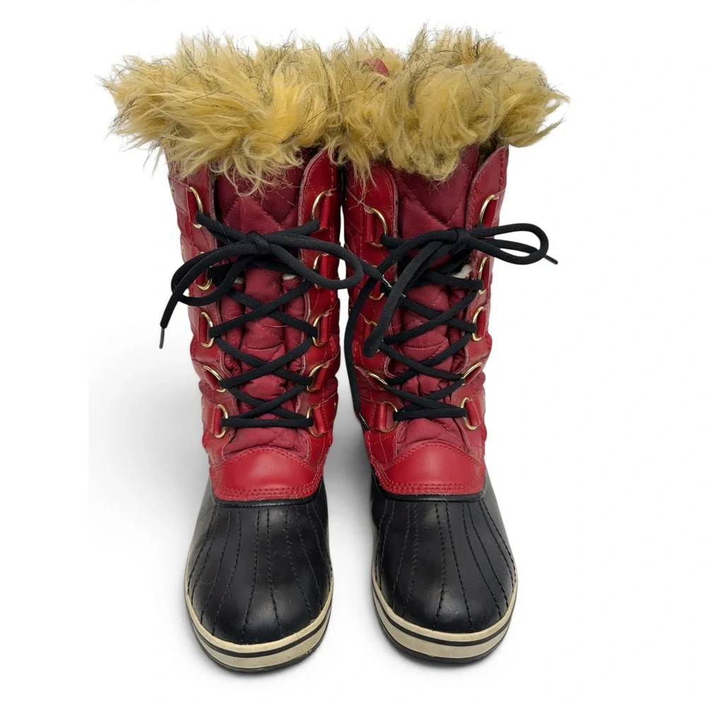 Sorel Tofino Red Quilted Waterproof Winter Boots Mens 10.5 Tall Faux Fur Trim